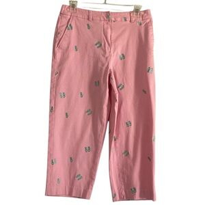 Vintage Kim Rogers Pastel Pink Sandal Embroidered  Cotton Capri Pants Size 8